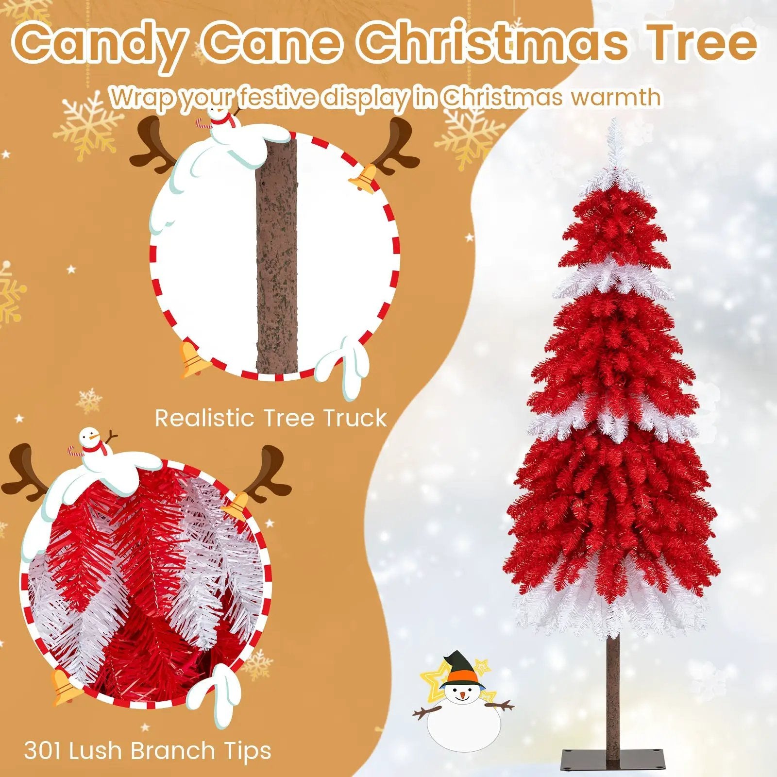 5 FT Artificial Christmas Tree Pre-lit Xmas Trees with 301 Red and White Branch Tips by DirectDeals