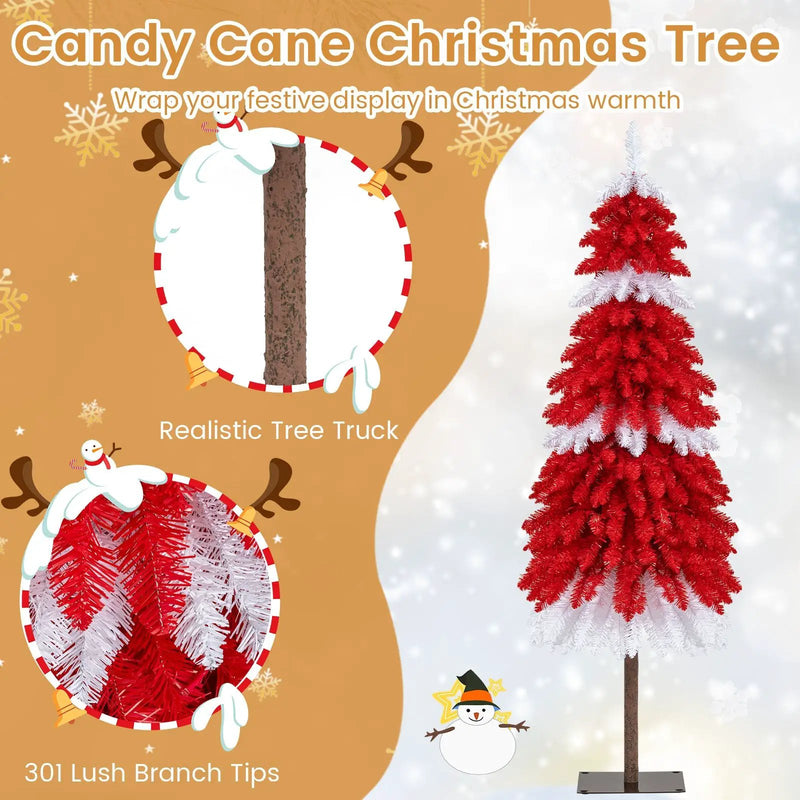 5 FT Artificial Christmas Tree Pre-lit Xmas Trees with 301 Red and White Branch Tips by DirectDeals