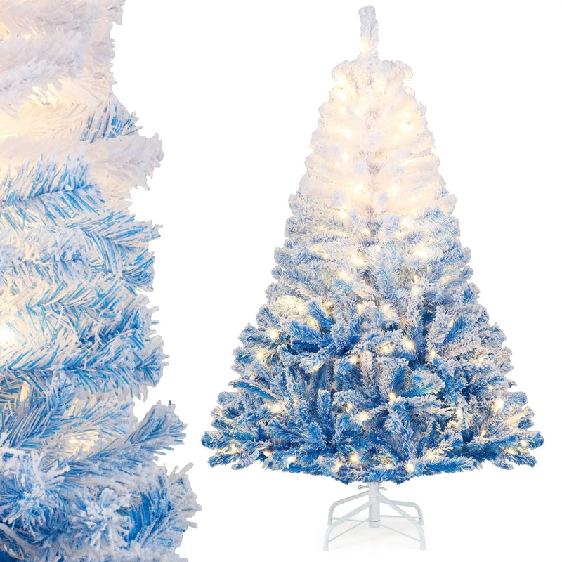 5/6/7/8 FT Artificial Christmas Tree with Warm White LED Lights and 8 Modes by DirectDeals