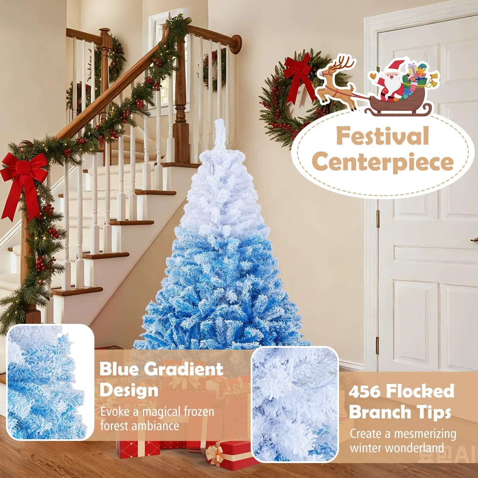 5/6/7/8 FT Artificial Christmas Tree with Warm White LED Lights and 8 Modes by DirectDeals