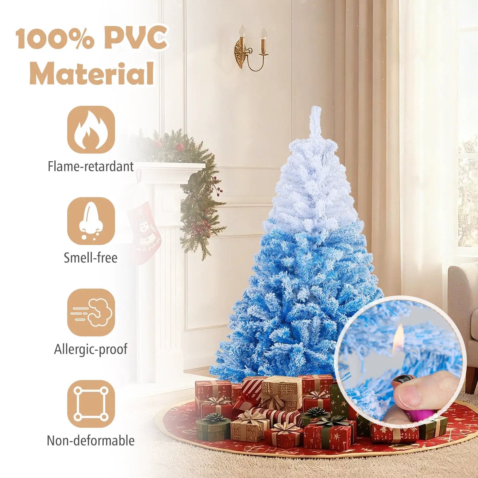 5/6/7/8 FT Artificial Christmas Tree with Warm White LED Lights and 8 Modes by DirectDeals