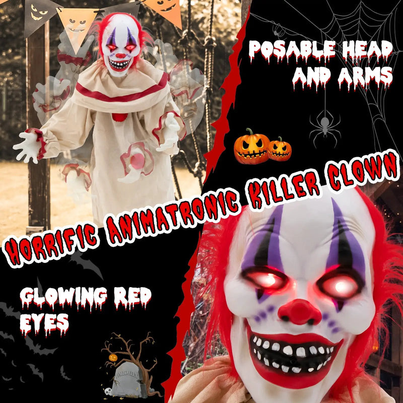 5 FT Grins Animatronic Killer Clown Halloween Decoration with Glowing Red Eyes by DirectDeals