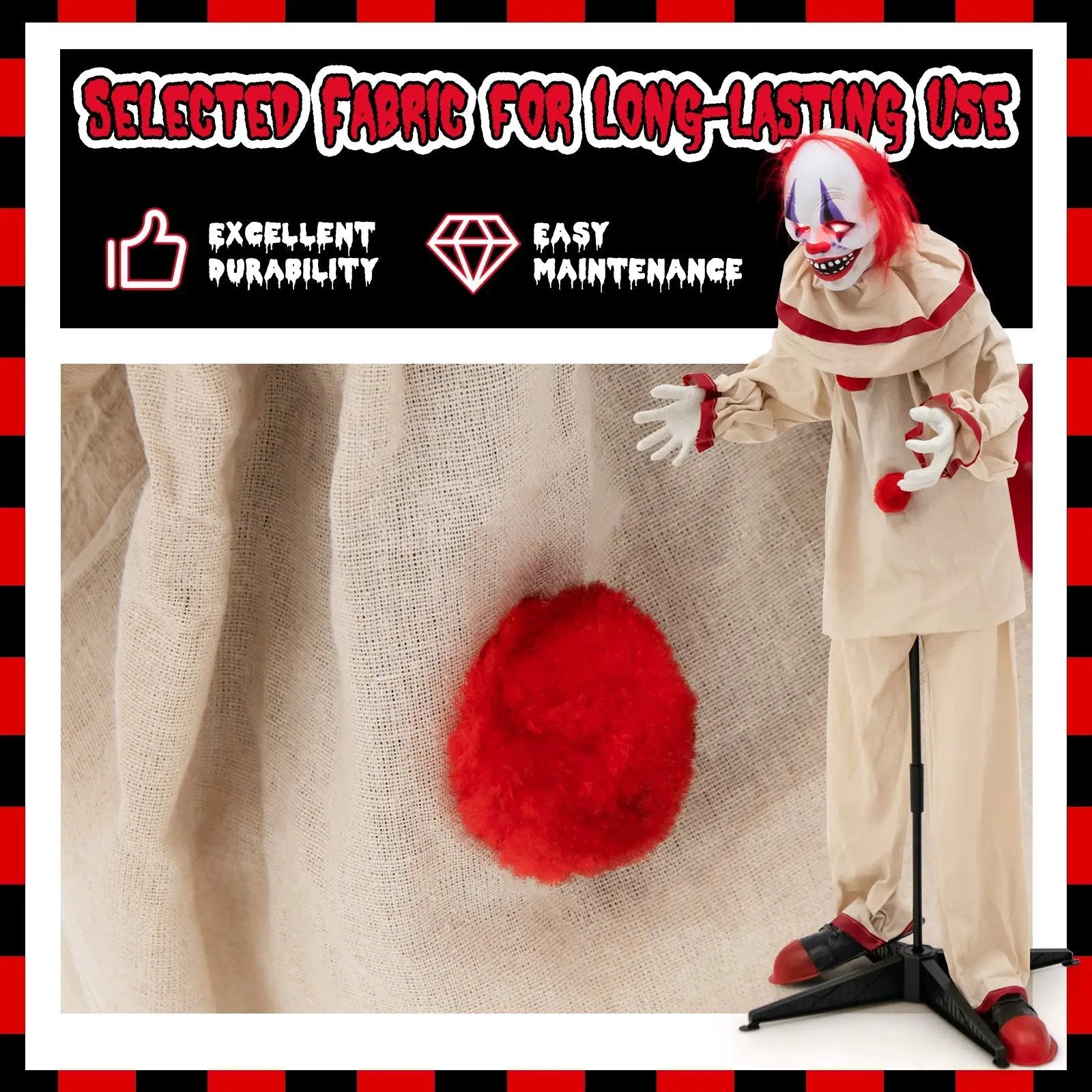 5 FT Grins Animatronic Killer Clown Halloween Decoration with Glowing Red Eyes by DirectDeals