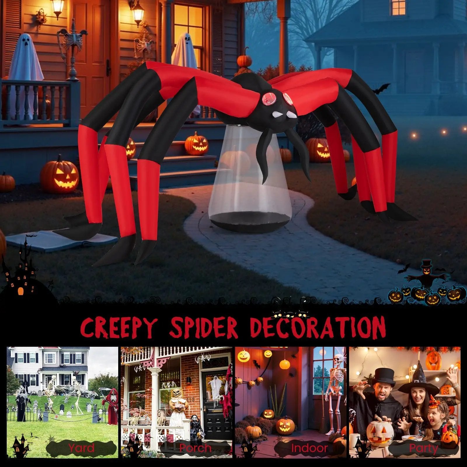 Halloween Inflatable Spider Blow Up Yard Scary Spider with Red Tunnel Light Eyes by DirectDeals