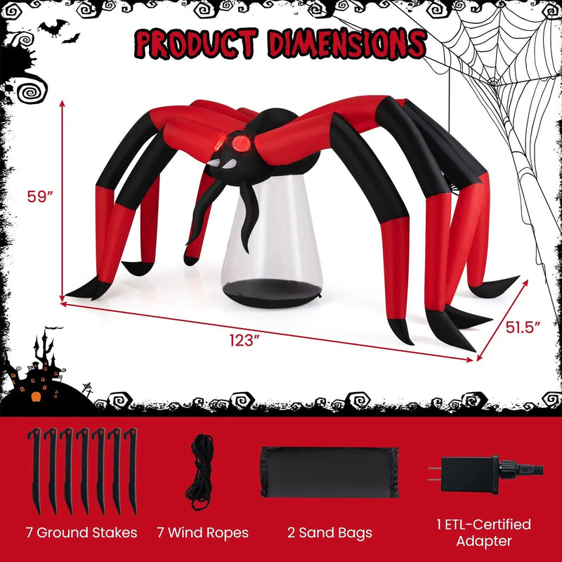 Halloween Inflatable Spider Blow Up Yard Scary Spider with Red Tunnel Light Eyes by DirectDeals