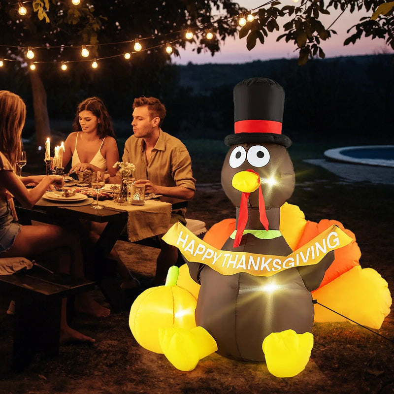 5 FT Inflatable Turkey with Pumpkin and LED Lights for Indoor Party by DirectDeals