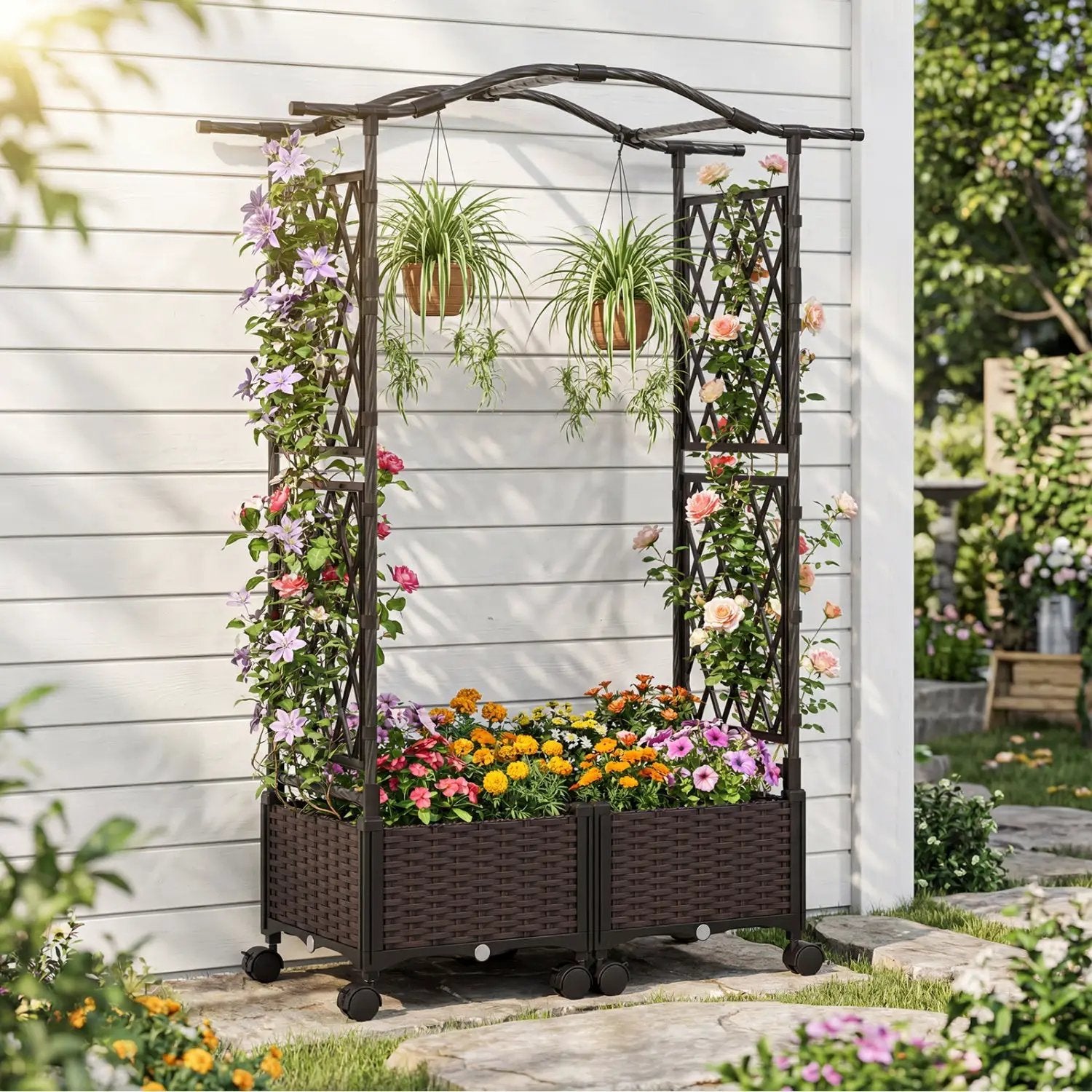 5 FT Self-Watering Planter Boxes with Lattice Trellis and Roof by DirectDeals