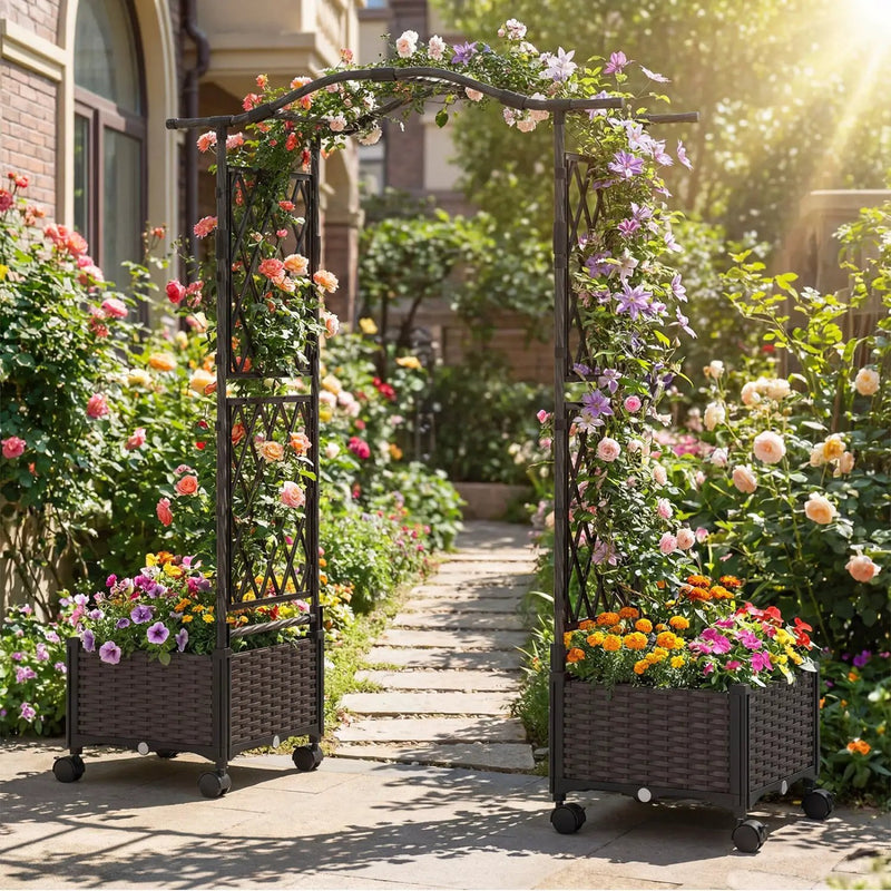 5 FT Self-Watering Planter Boxes with Lattice Trellis and Roof by DirectDeals