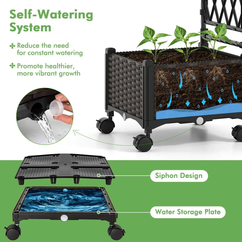 5 FT Self-Watering Planter Boxes with Lattice Trellis and Roof by DirectDeals