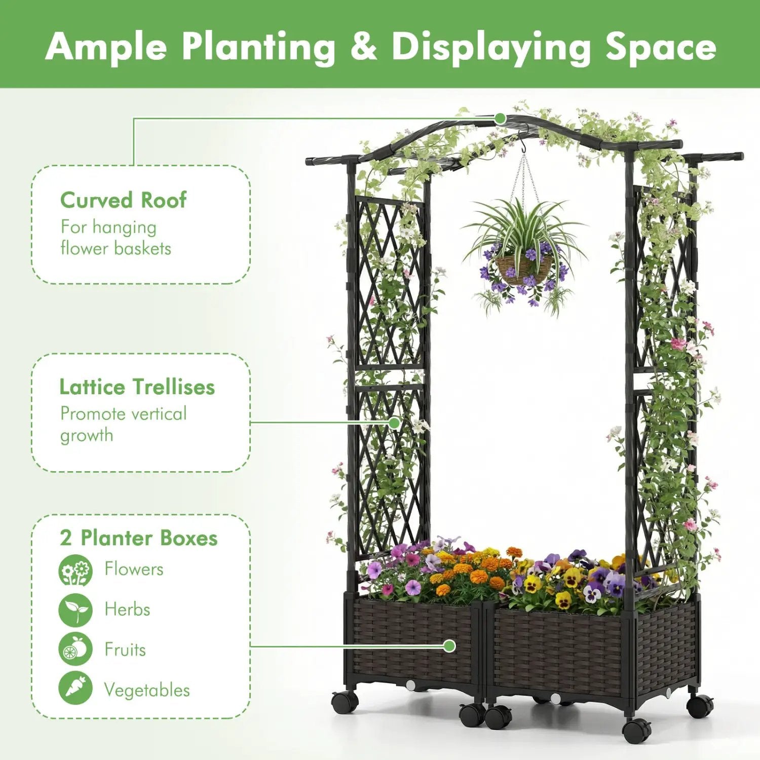 5 FT Self-Watering Planter Boxes with Lattice Trellis and Roof by DirectDeals
