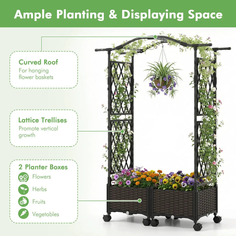 5 FT Self-Watering Planter Boxes with Lattice Trellis and Roof by DirectDeals