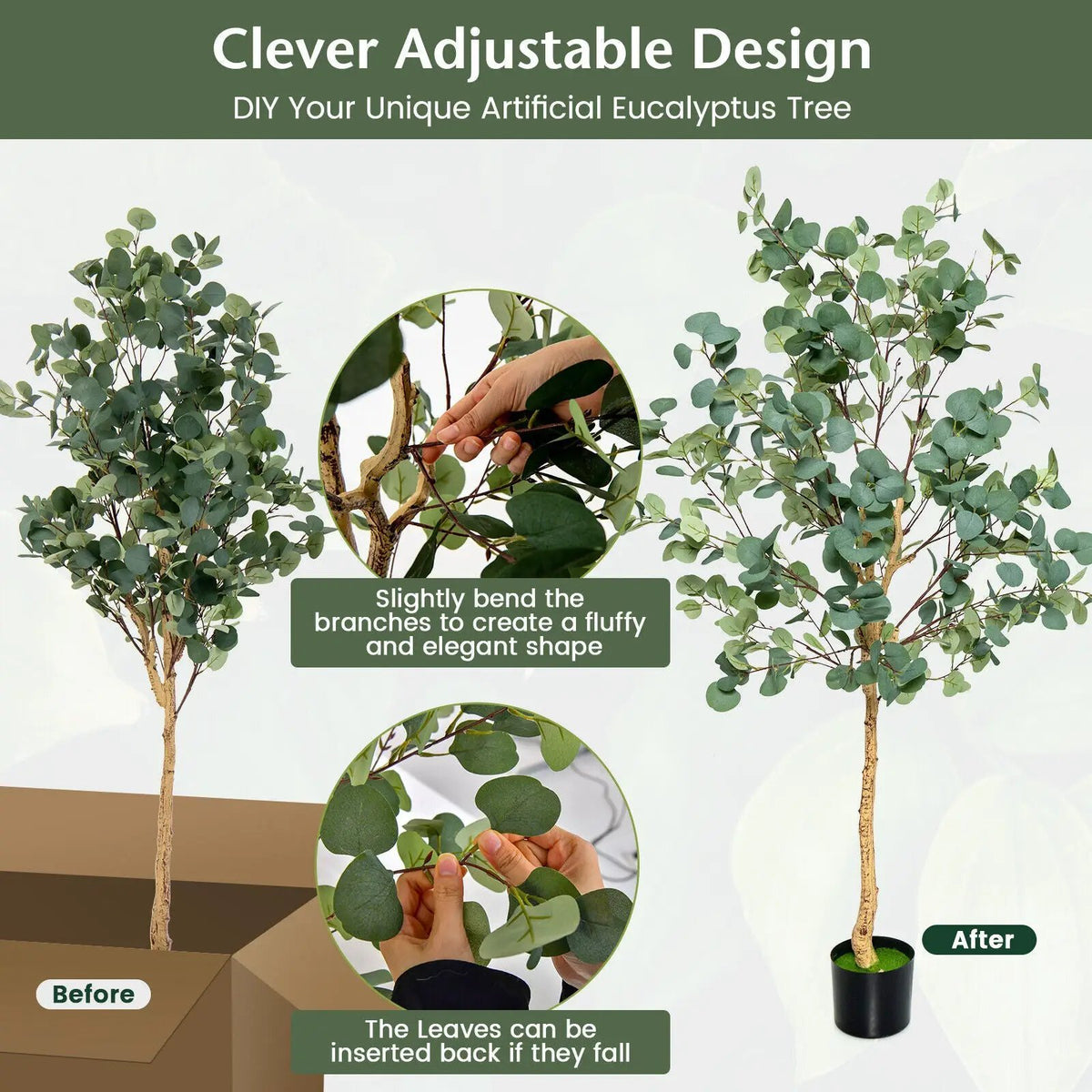 5.5 Feet Artificial Eucalyptus Tree with 517 Silver Dollar Leaves, photo 7 of 9
