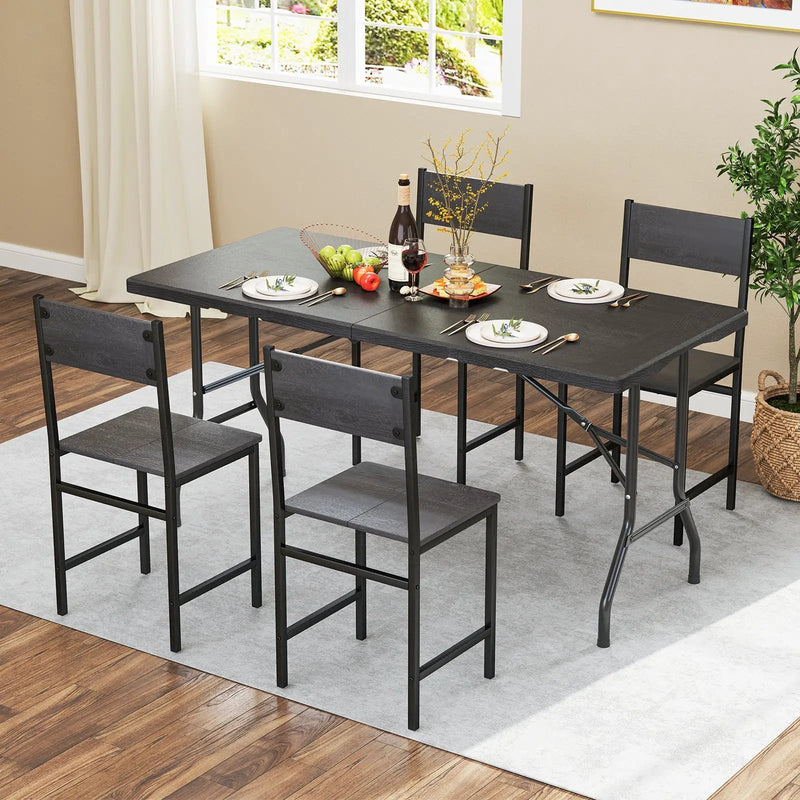 5FT Folding Picnic Table with Wood Grain HDPE Tabletop and Non-slip Foot Pads by DirectDeals