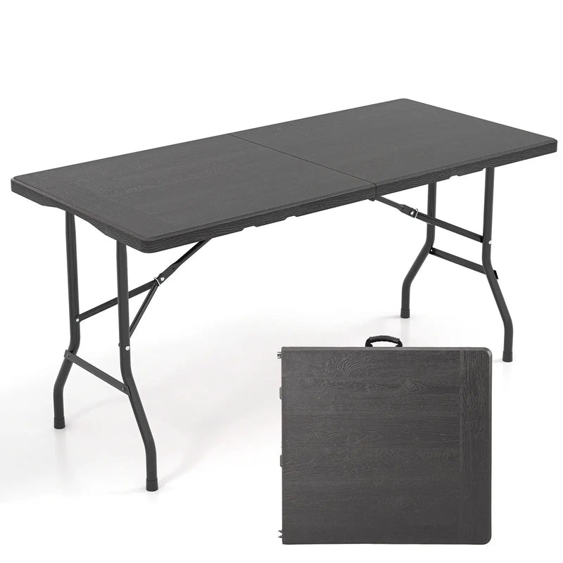 5FT Folding Picnic Table with Wood Grain HDPE Tabletop and Non-slip Foot Pads by DirectDeals