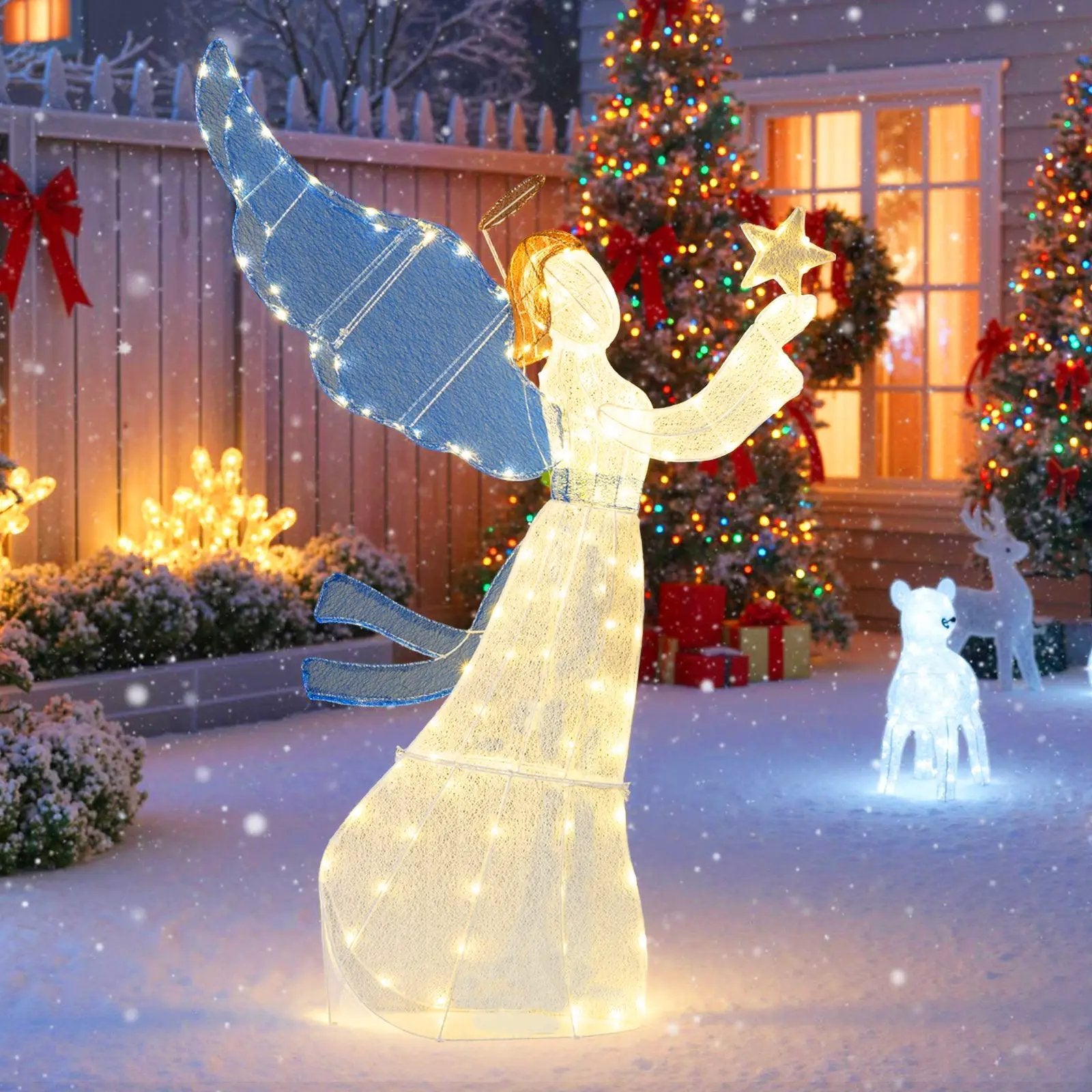 5 Feet Lighted Angel Christmas Decoration with Wings and Warm LED Lights by DirectDeals