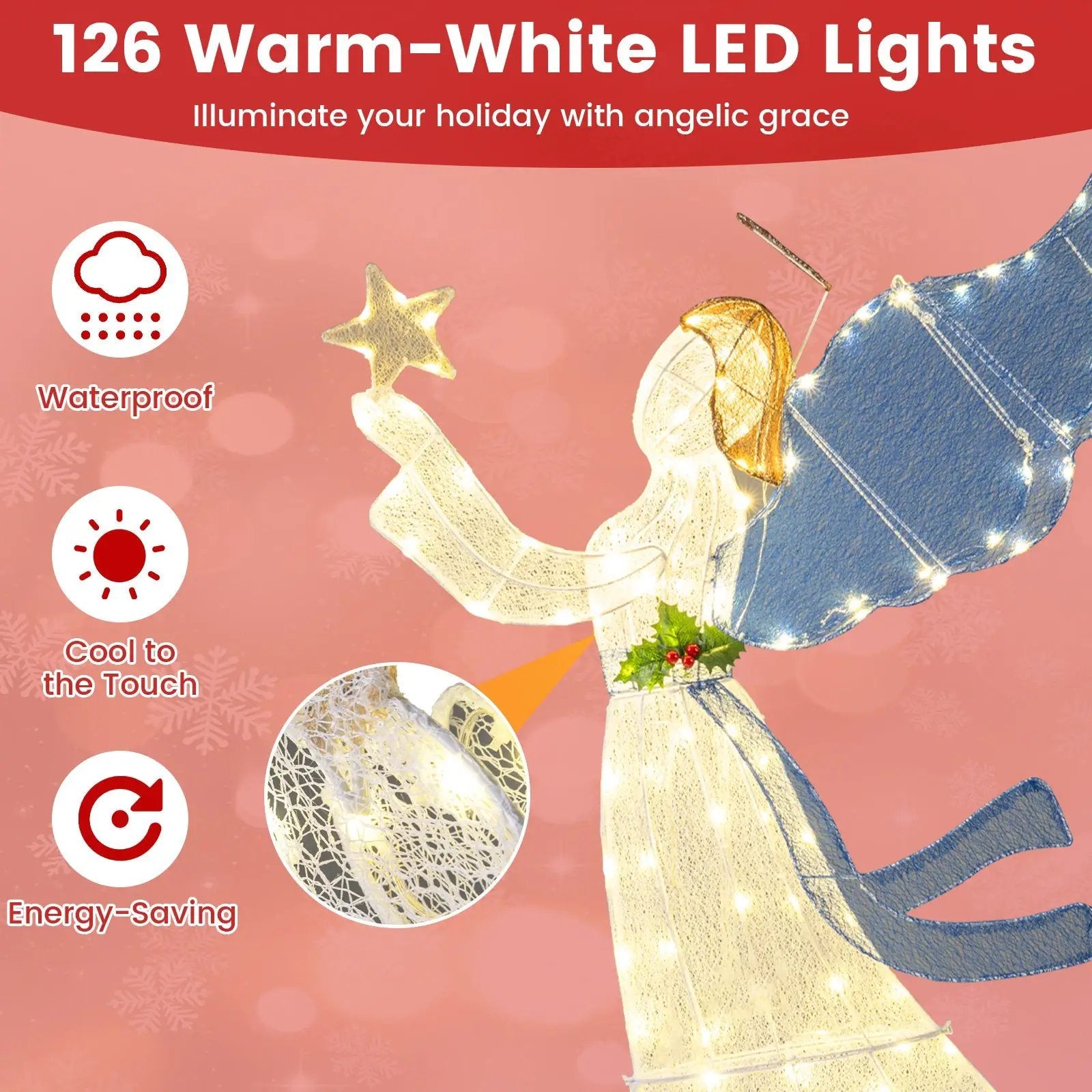 5 Feet Lighted Angel Christmas Decoration with Wings and Warm LED Lights by DirectDeals