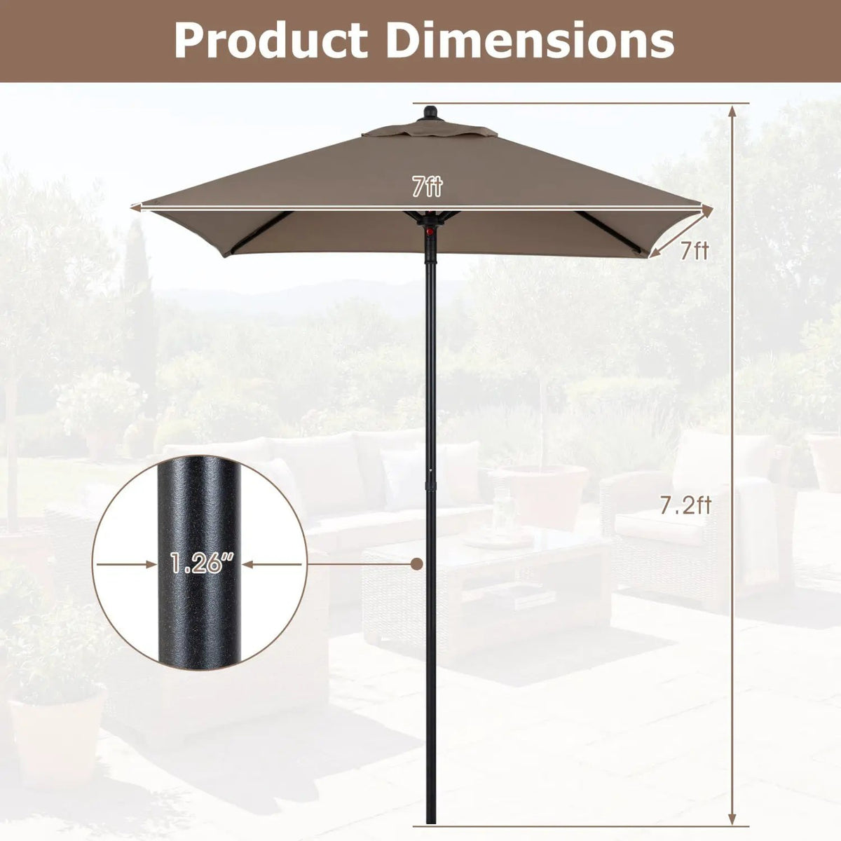 5 Foot Square Patio Market Umbrella with 4 Ribs, photo 5 of 24