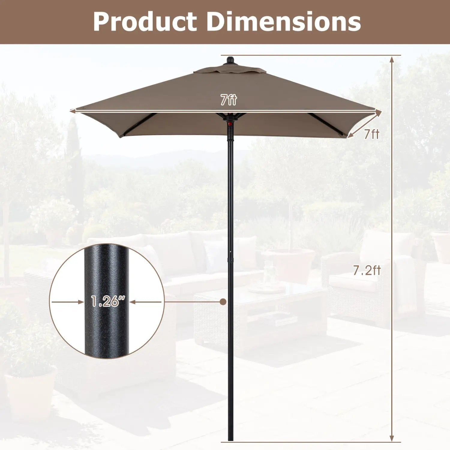 5 Foot Square Patio Market Umbrella with 4 Ribs by DirectDeals