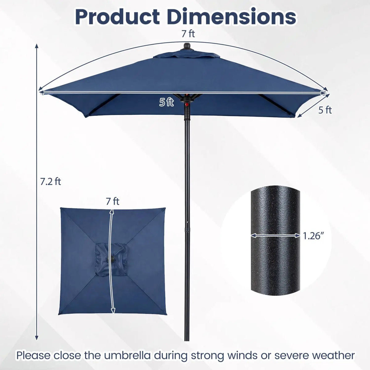 5 Foot Square Patio Market Umbrella with 4 Ribs, photo 21 of 24