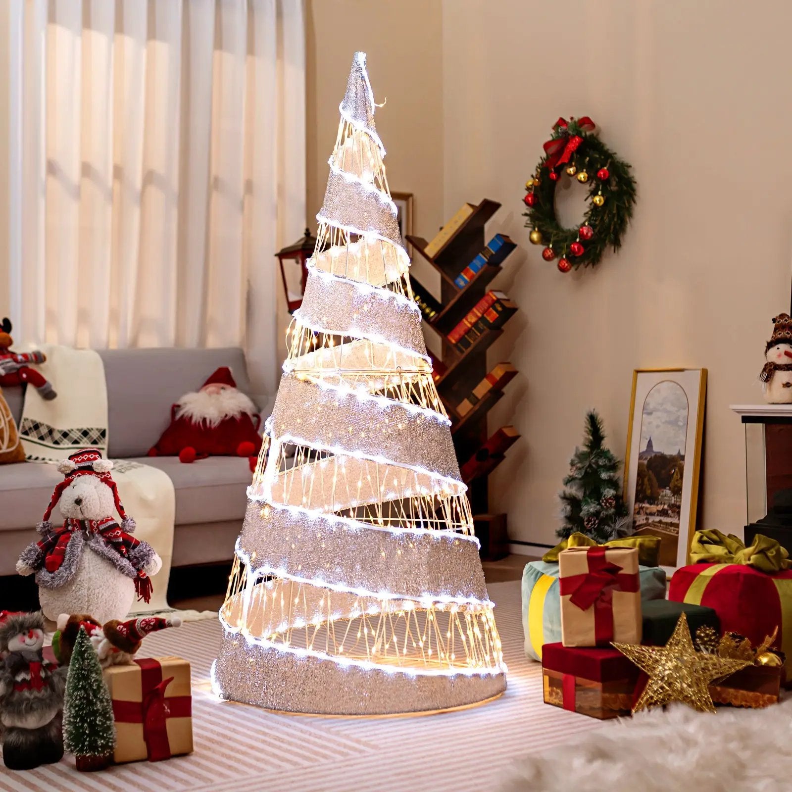 5 Feet Pre-lit Christmas Cone Tree with 300 Warm White and 250 Cold White LED Lights by DirectDeals