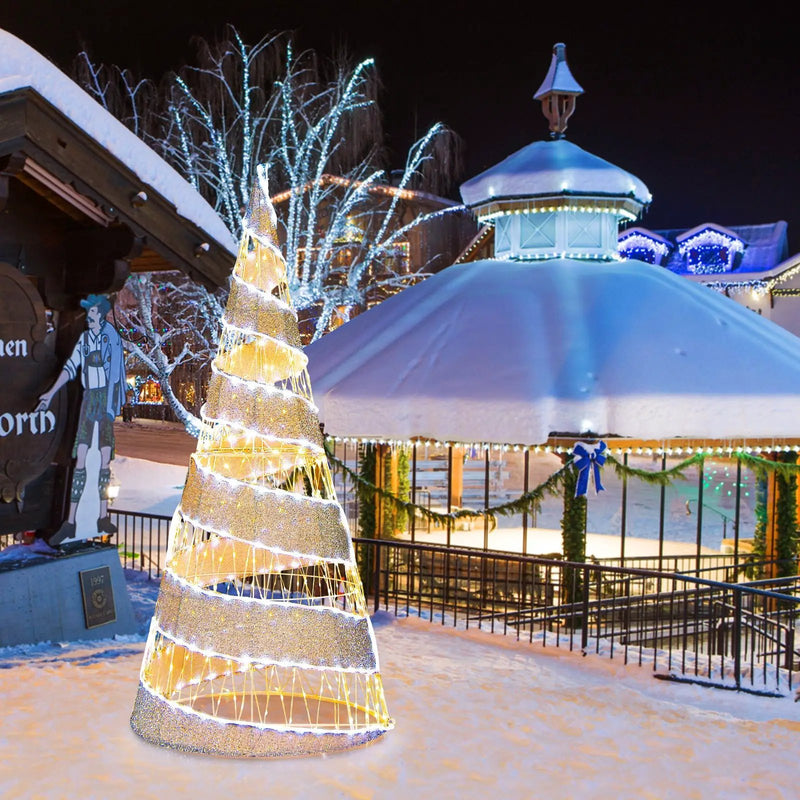 5 Feet Pre-lit Christmas Cone Tree with 300 Warm White and 250 Cold White LED Lights by DirectDeals