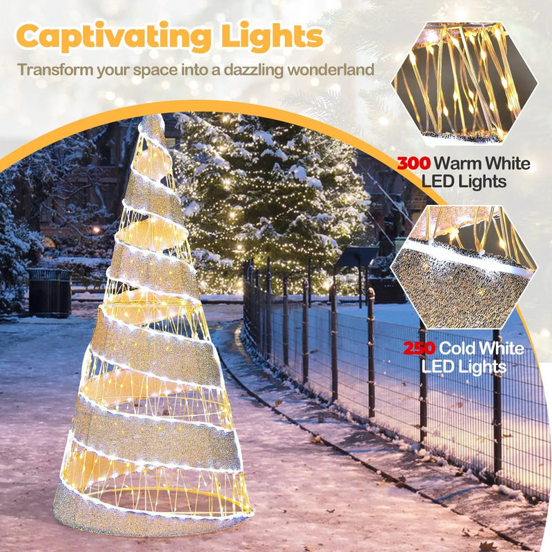 5 Feet Pre-lit Christmas Cone Tree with 300 Warm White and 250 Cold White LED Lights by DirectDeals
