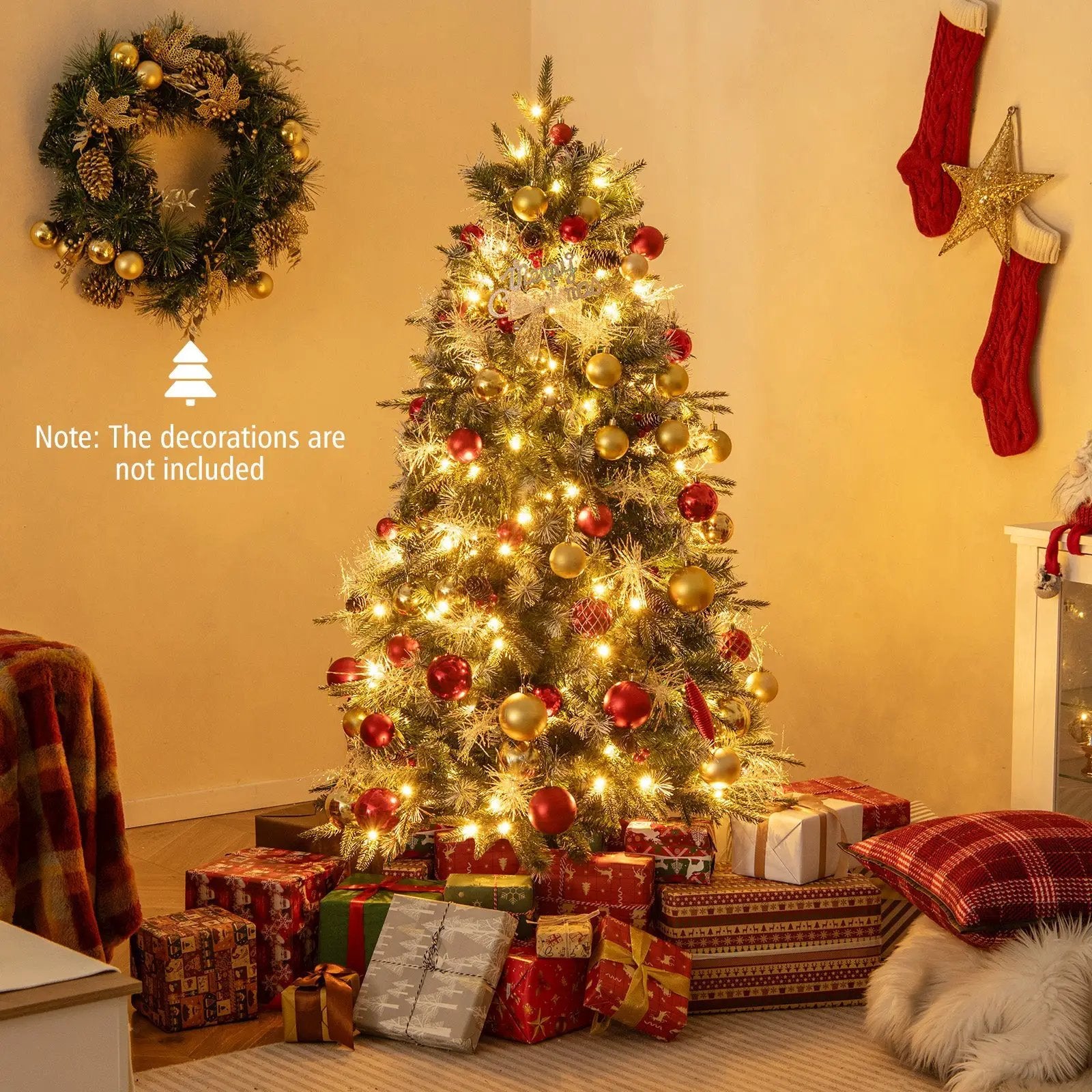 5 Feet Pre-Lit Artificial Christmas Tree with 8 Modes LED Lights with Berries by DirectDeals