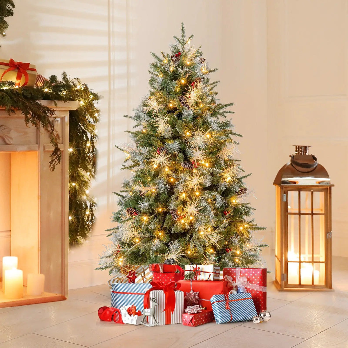 5 Feet Pre-Lit Artificial Christmas Tree with 8 Modes LED Lights with Berries, photo 16 of 24