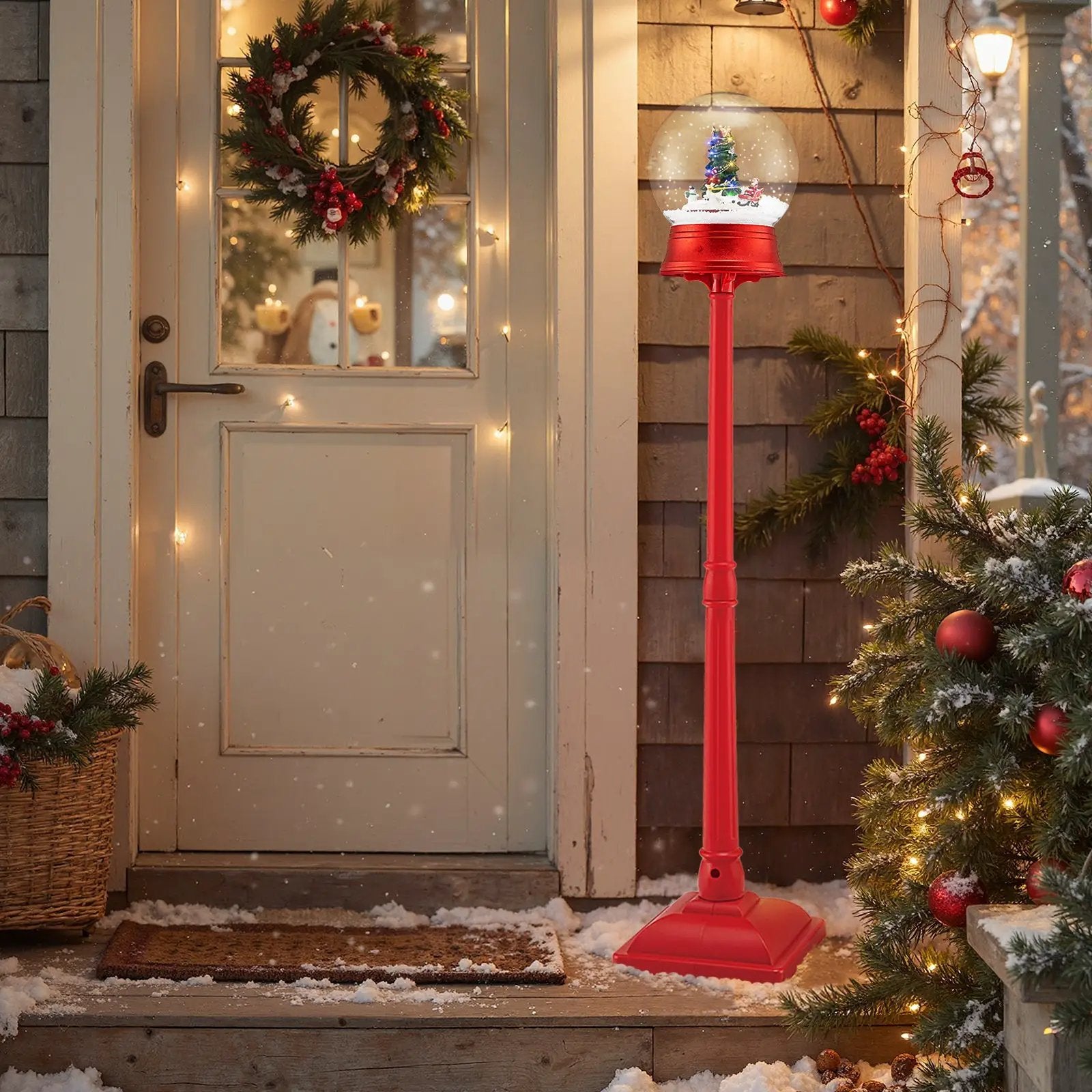5 Ft Musical Christmas Street Lamp with 8 Tunes and Blowing Snow-Red by DirectDeals