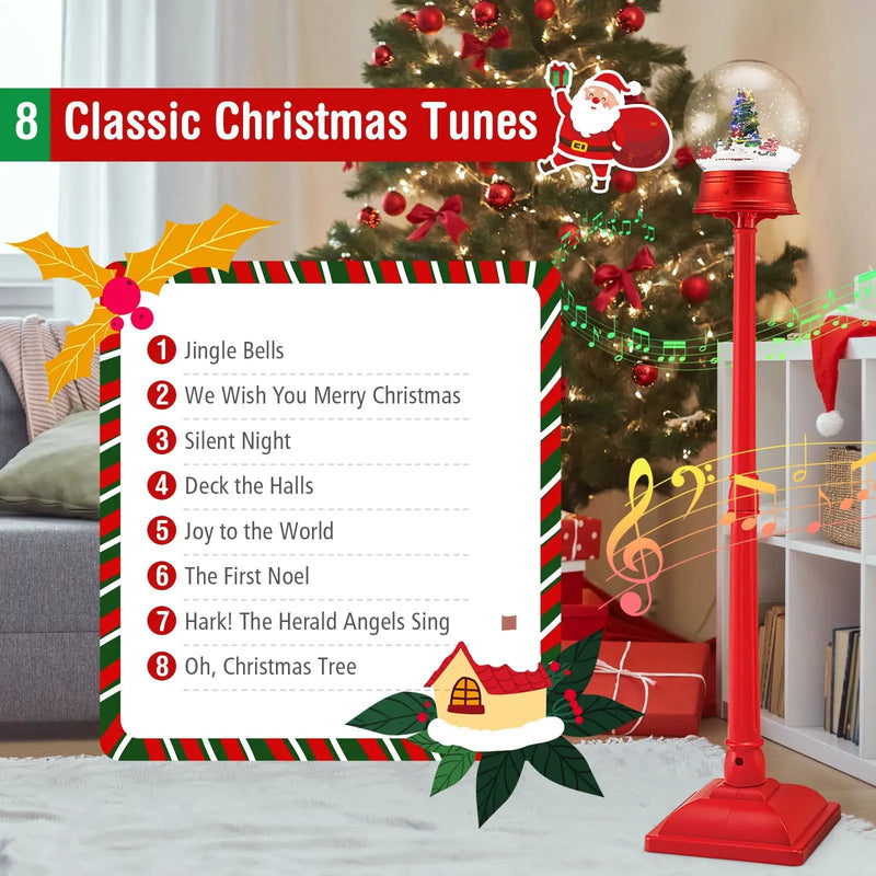 5 Ft Musical Christmas Street Lamp with 8 Tunes and Blowing Snow-Red by DirectDeals