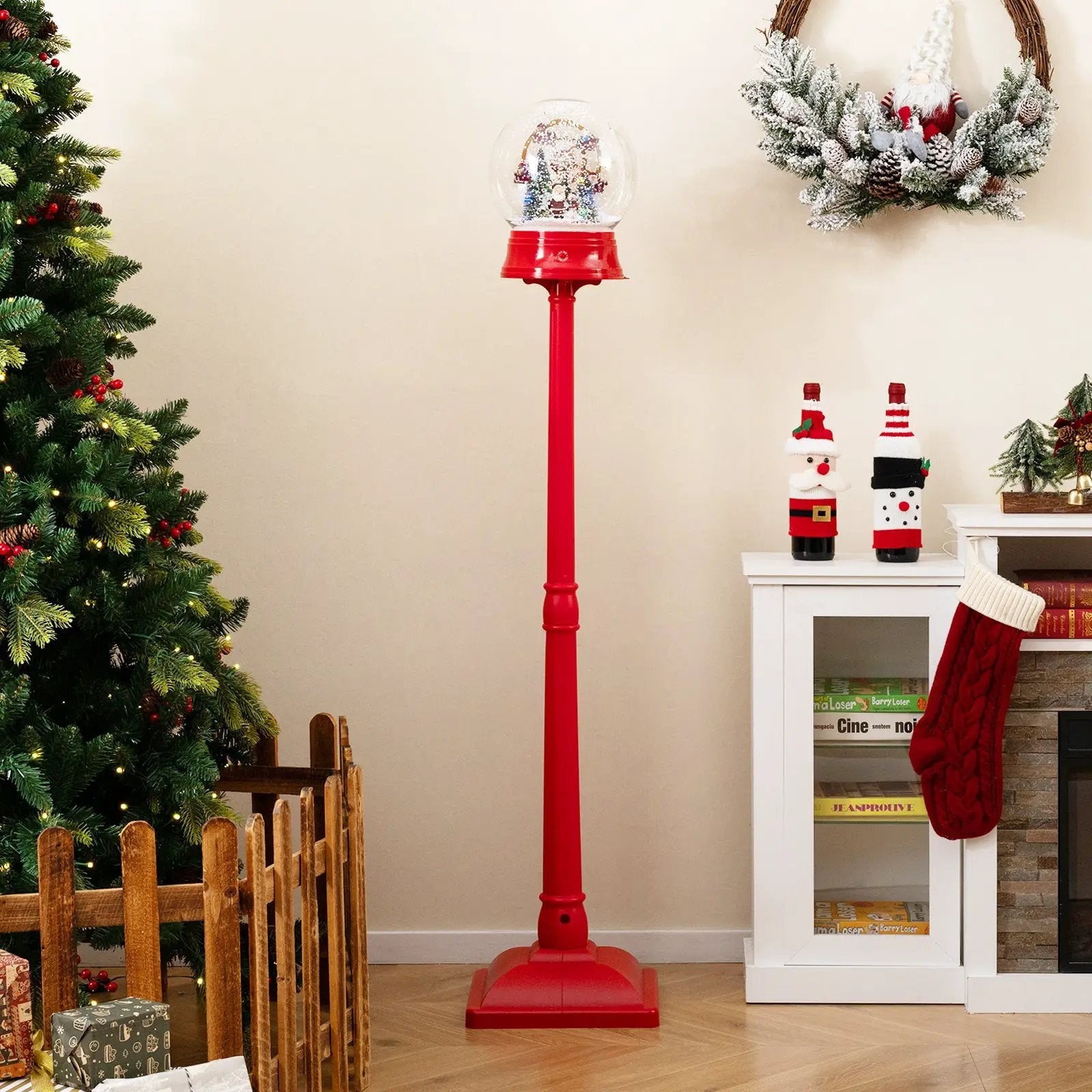 5 Ft Musical Christmas Street Lamp Snow Globe Lantern on Stand-Red by DirectDeals