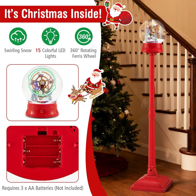5 Ft Musical Christmas Street Lamp Snow Globe Lantern on Stand-Red by DirectDeals