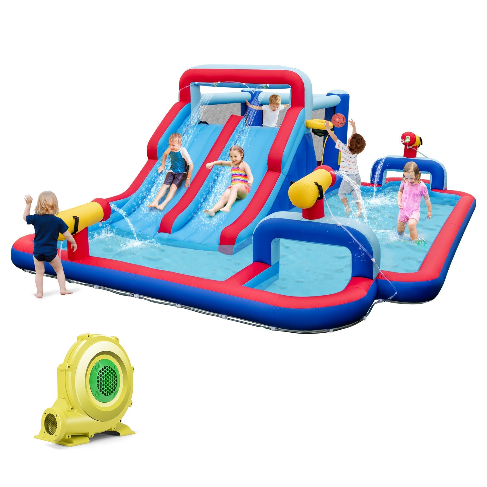 Inflatable Bounce House with 2 Water Slides and 3 Water Cannons With 735W Blower by DirectDeals