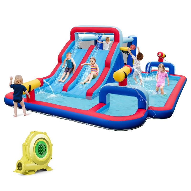 Inflatable Bounce House with 2 Water Slides and 3 Water Cannons With 735W Blower by DirectDeals