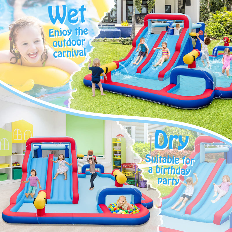 Inflatable Bounce House with 2 Water Slides and 3 Water Cannons With 735W Blower by DirectDeals