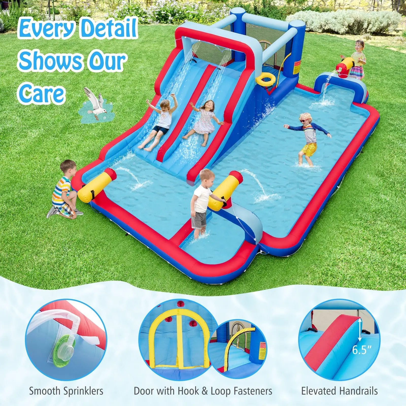 Inflatable Bounce House with 2 Water Slides and 3 Water Cannons With 735W Blower by DirectDeals