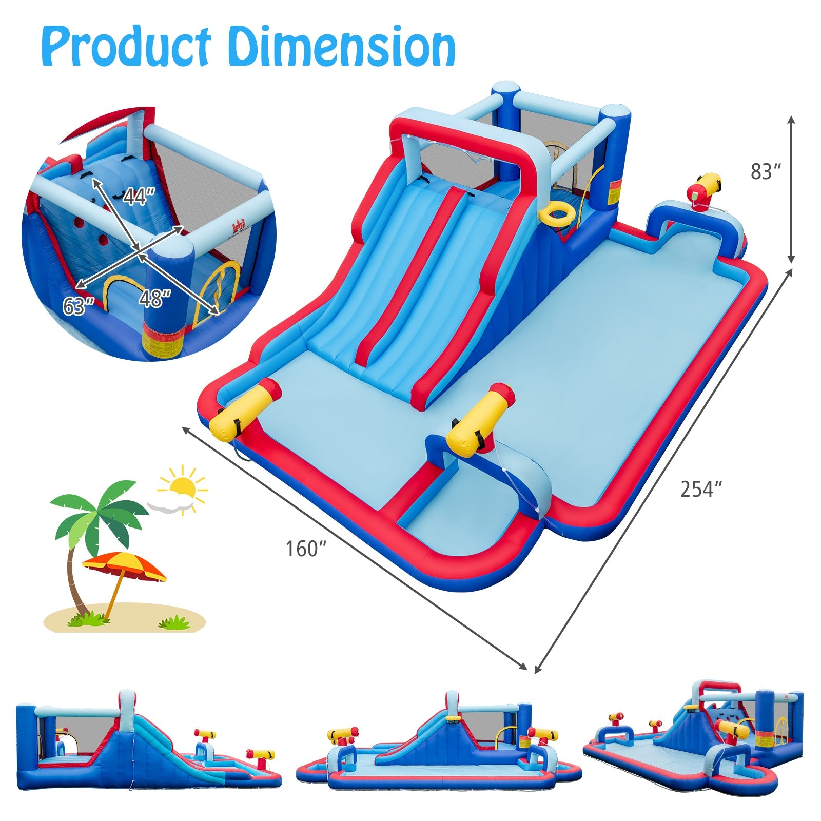 Inflatable Bounce House with 2 Water Slides and 3 Water Cannons With 735W Blower by DirectDeals