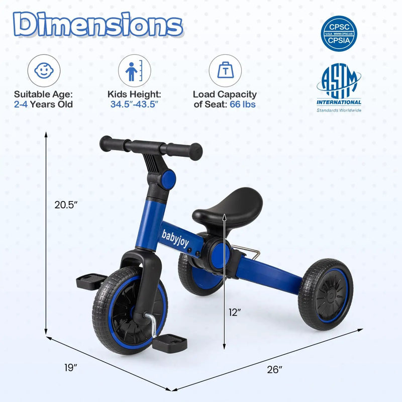 5-In-1 Toddler Bike Kids Balance Bike with Removable Pedals by DirectDeals