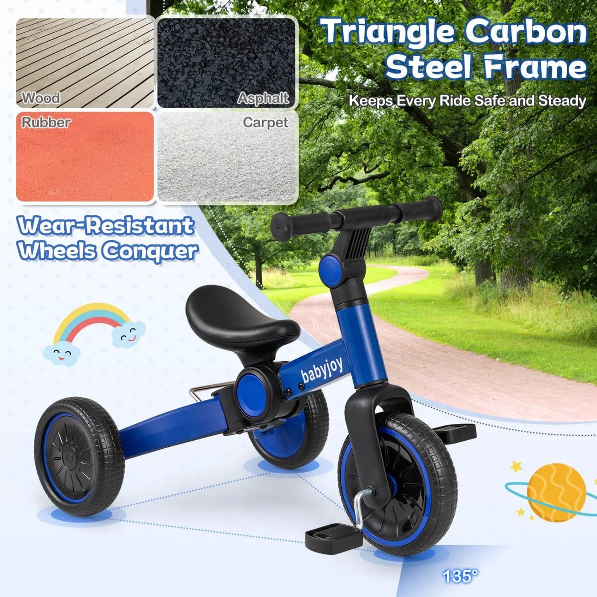 5-In-1 Toddler Bike Kids Balance Bike with Removable Pedals, photo 13 of 16