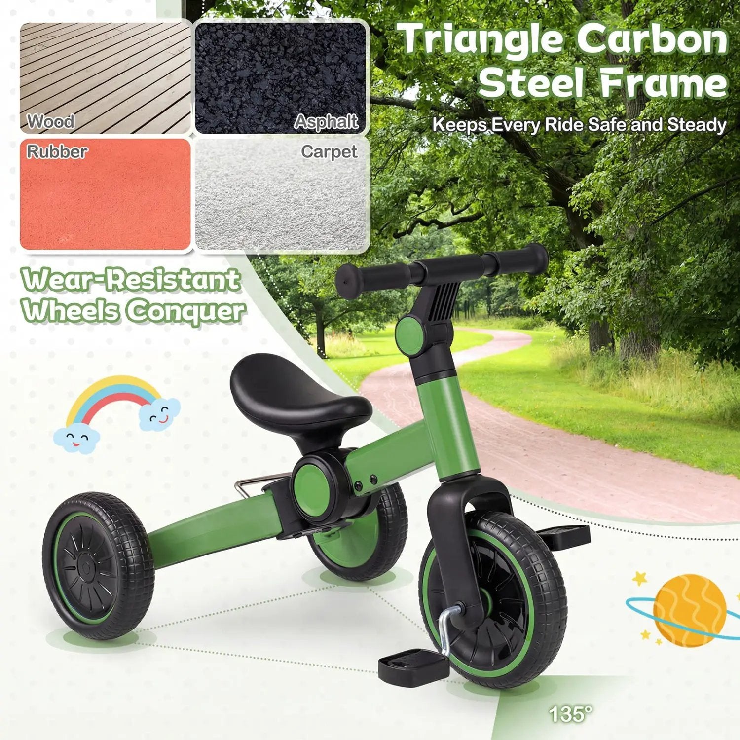 5-In-1 Toddler Bike Kids Balance Bike with Removable Pedals by DirectDeals