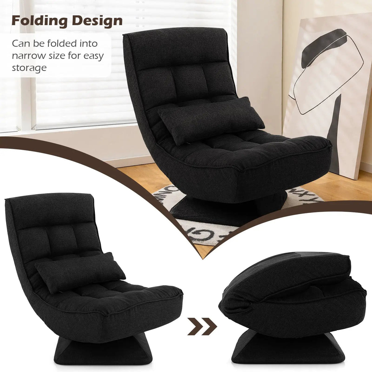 5-Level Adjustable 360° Swivel Floor Chair with Massage Pillow, photo 8 of 10