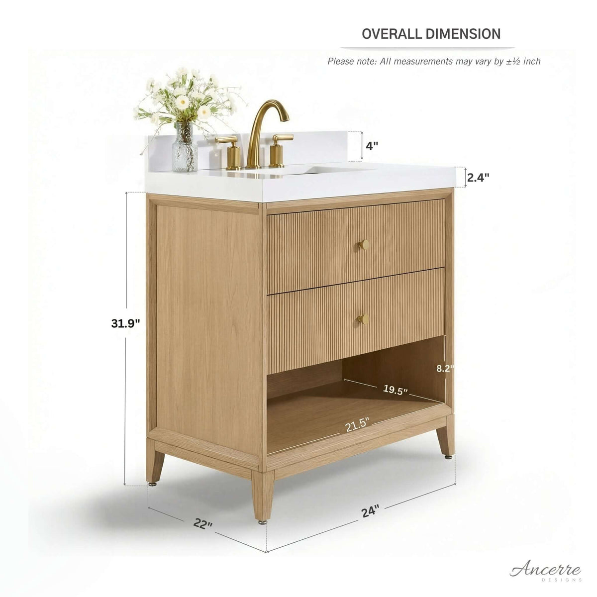 Momo 24" Bath Vanity Set, dimensions drawing