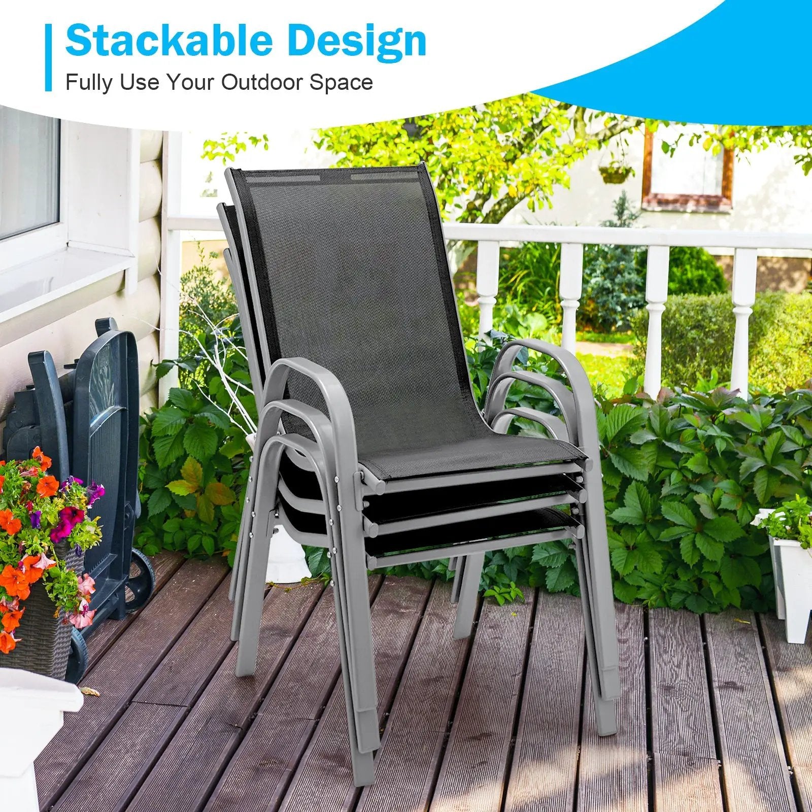 Outdoor Dining Table Set with Extendable Aluminum Table and 4 Stackable Chairs by DirectDeals