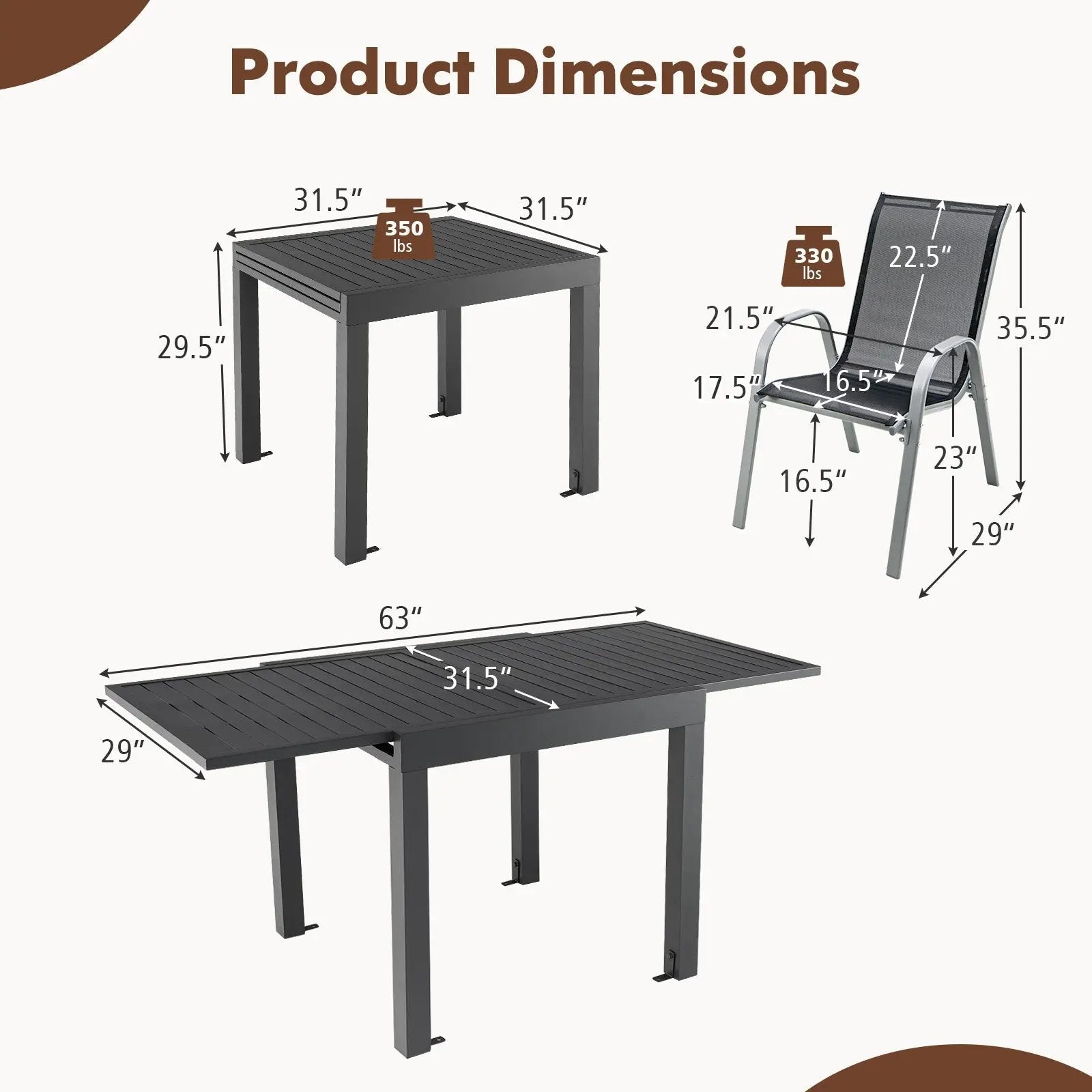 Outdoor Dining Table Set with Extendable Aluminum Table and 4 Stackable Chairs by DirectDeals