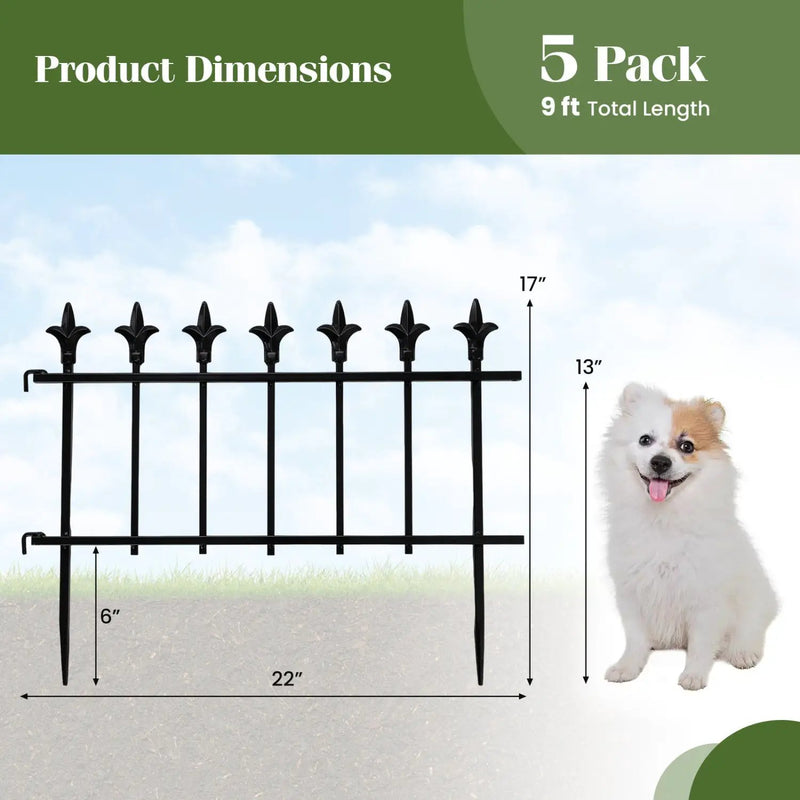 Decorative Metal Garden Fence 5-Pack or 10-Pack No-Dig by DirectDeals