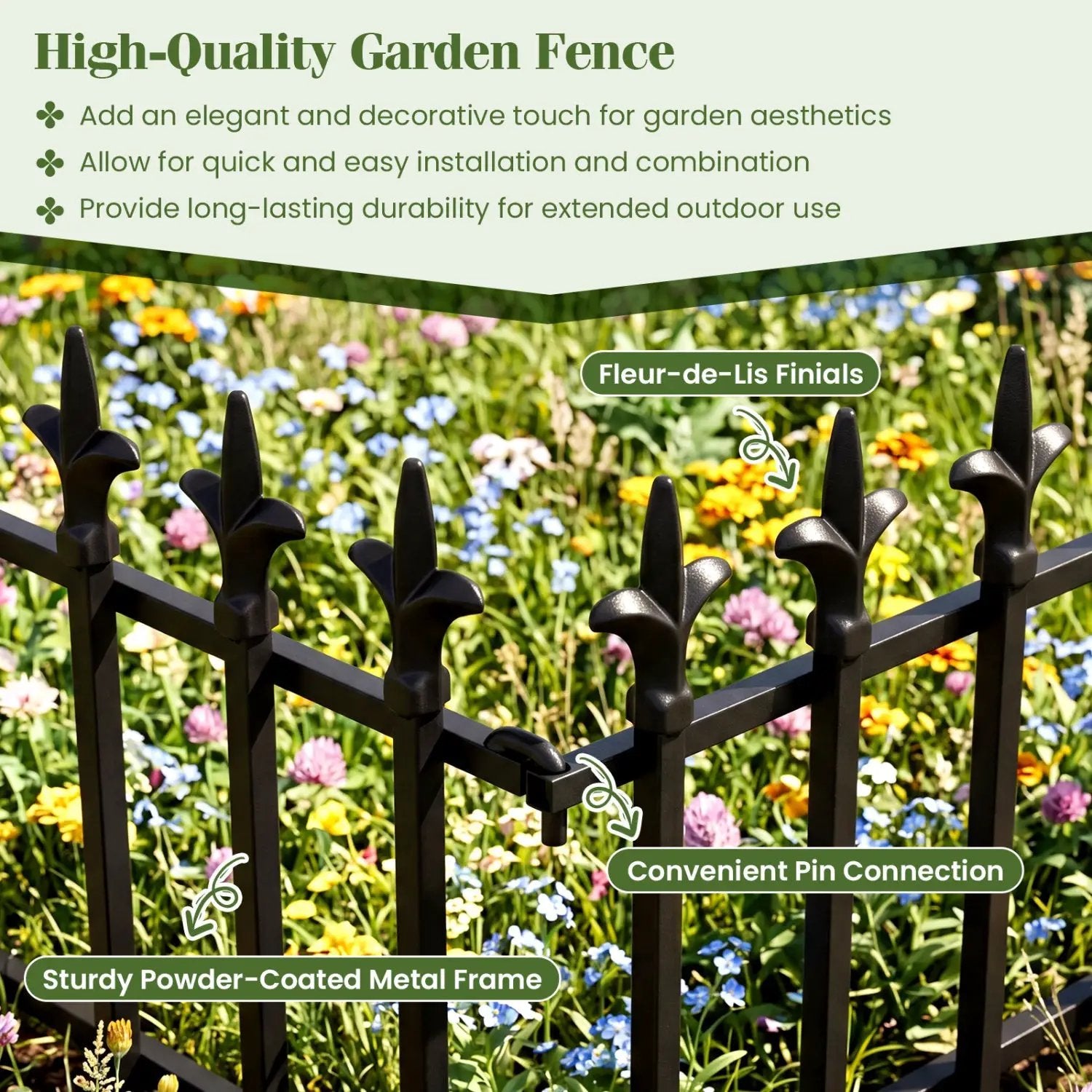 Decorative Metal Garden Fence 5-Pack or 10-Pack No-Dig by DirectDeals