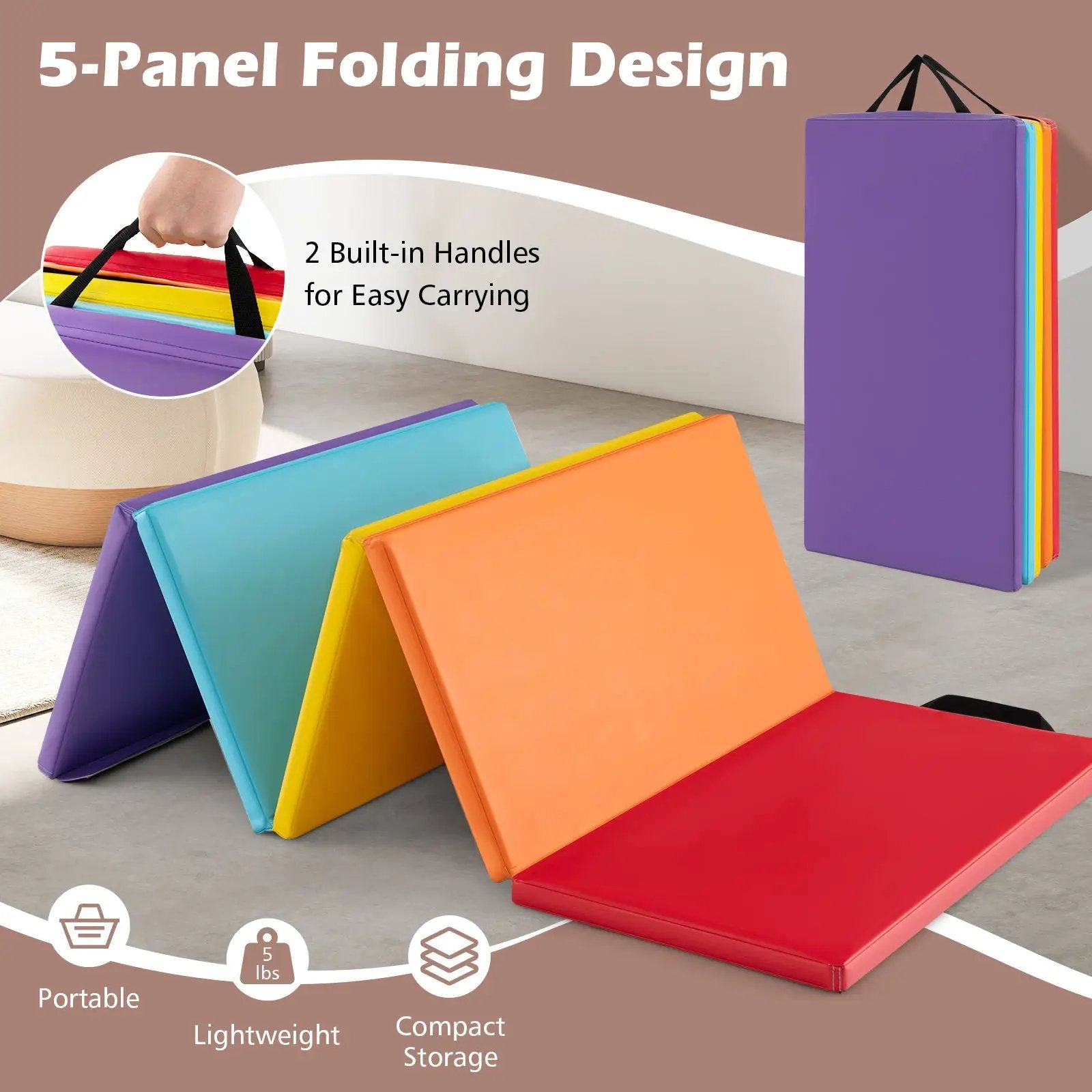 5-Panel Folding Gymnastics Mat for Kids and Adults by DirectDeals
