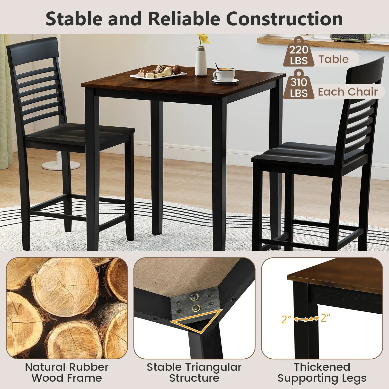 5-Piece Counter-Height Dining Table Set with Rubber Wood Frame and Footrest by DirectDeals