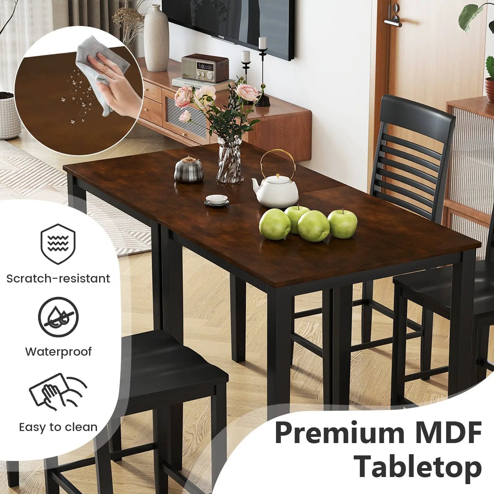 5-Piece Counter-Height Dining Table Set with Rubber Wood Frame and Footrest by DirectDeals