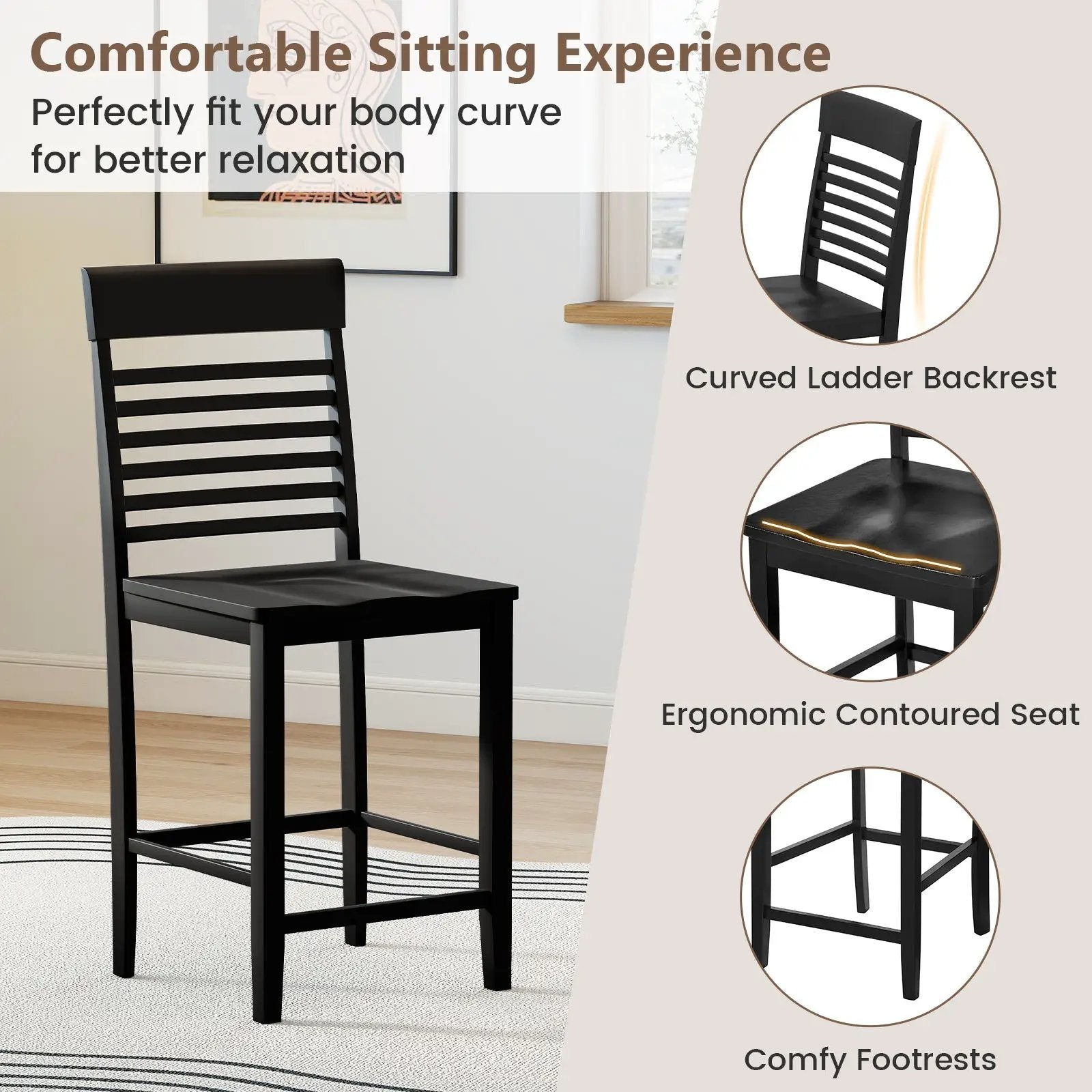 5-Piece Counter-Height Dining Table Set with Rubber Wood Frame and Footrest by DirectDeals